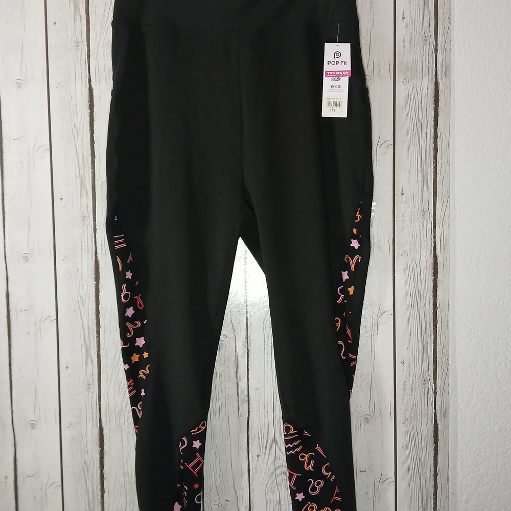 POP Fit Black Leggings with Pink and Orange Accents